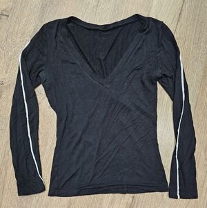 Black Long Sleeve Top with White Stripes